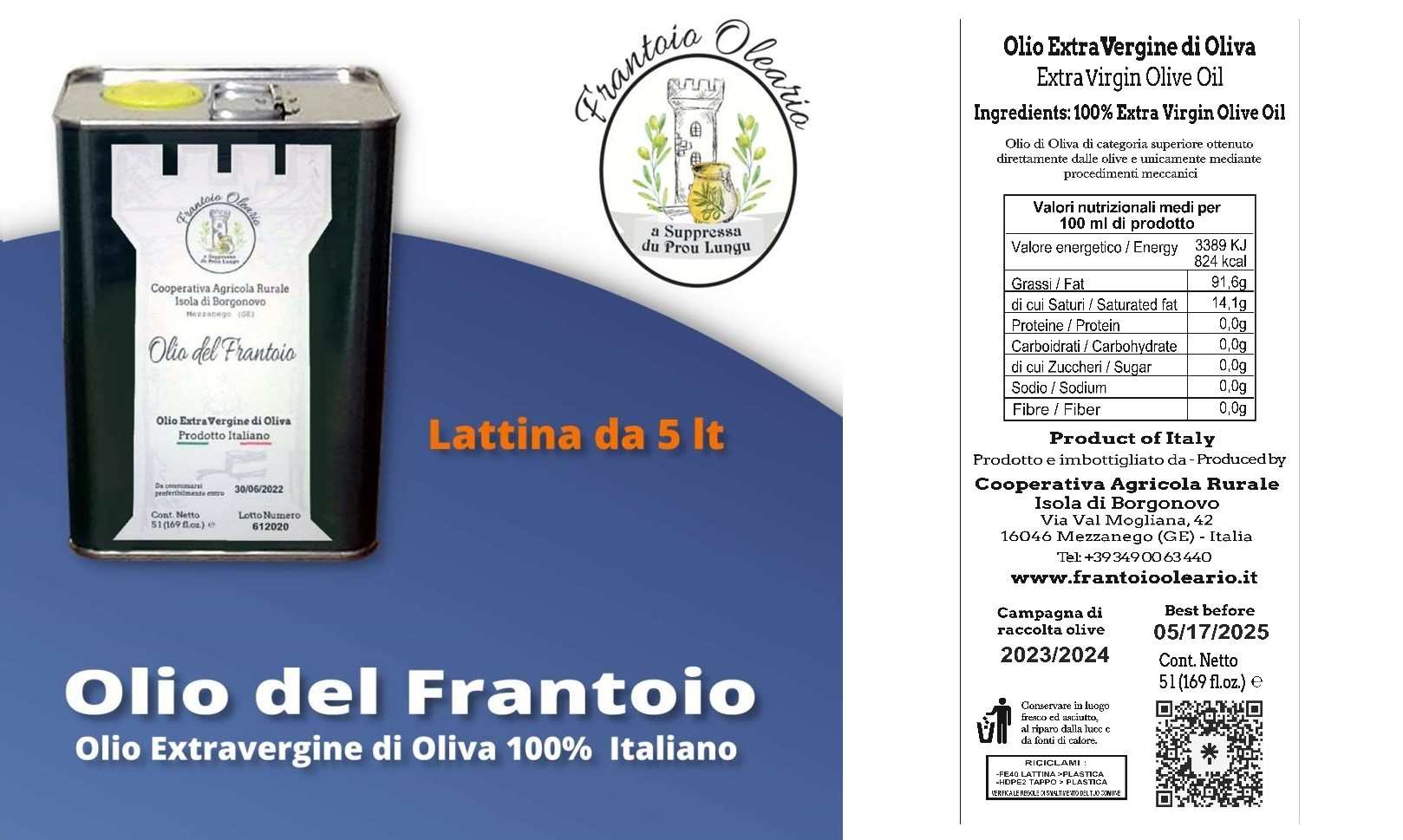 Olio Del Frantoio Latt. 0.25 lt